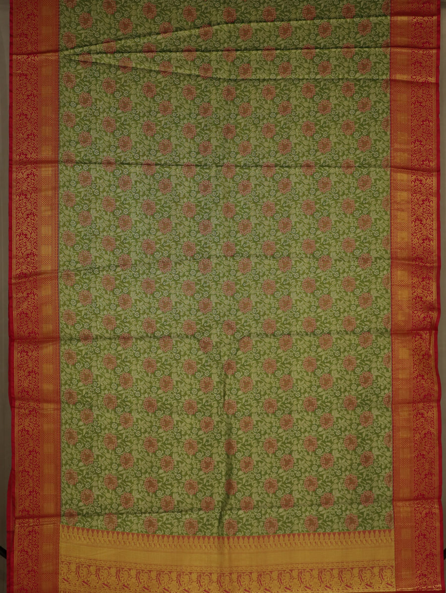 Sage Green Kanchipuram Inspired Semi Silk Saree with Medium Medium Contrast Border