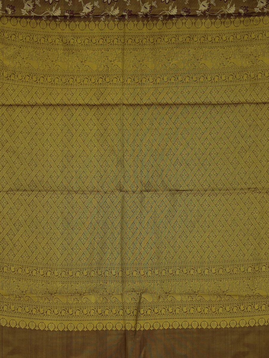 Antique Bronze Dharmavaram Inspired Semi Silk Saree with Medium Medium Contrast Border