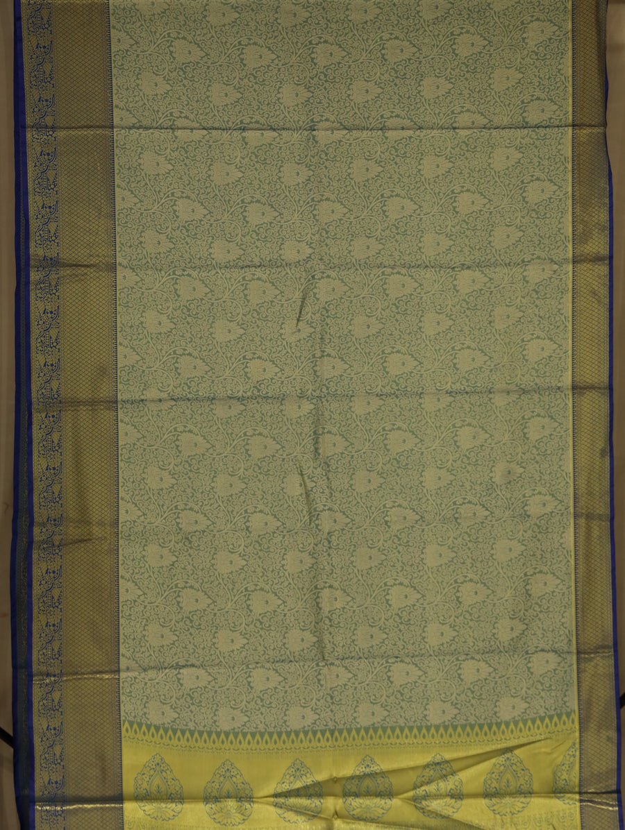 Seafoam Green Dharmavaram Inspired Semi Silk Saree with Medium Medium Contrast Border