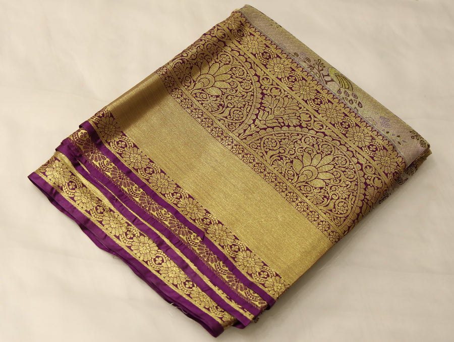 Champagne Gold Dharmavaram Inspired Semi Silk Saree with Wide Wide Contrast Border