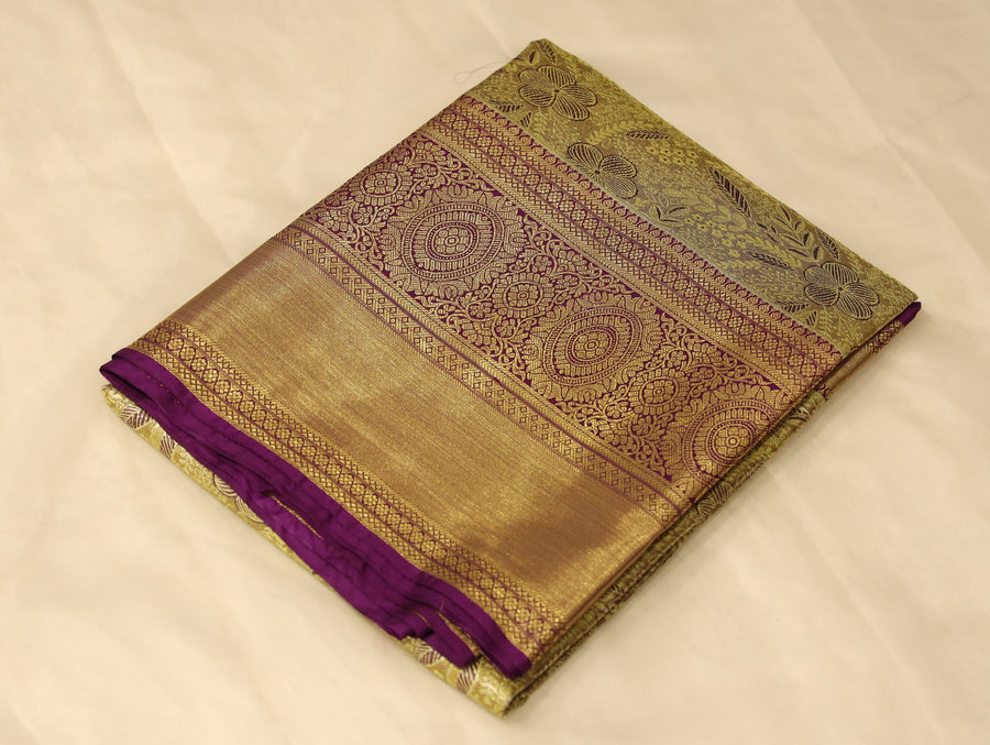 Mustard Gold Dharmavaram Inspired Semi Silk Saree with Medium Medium Contrast Border