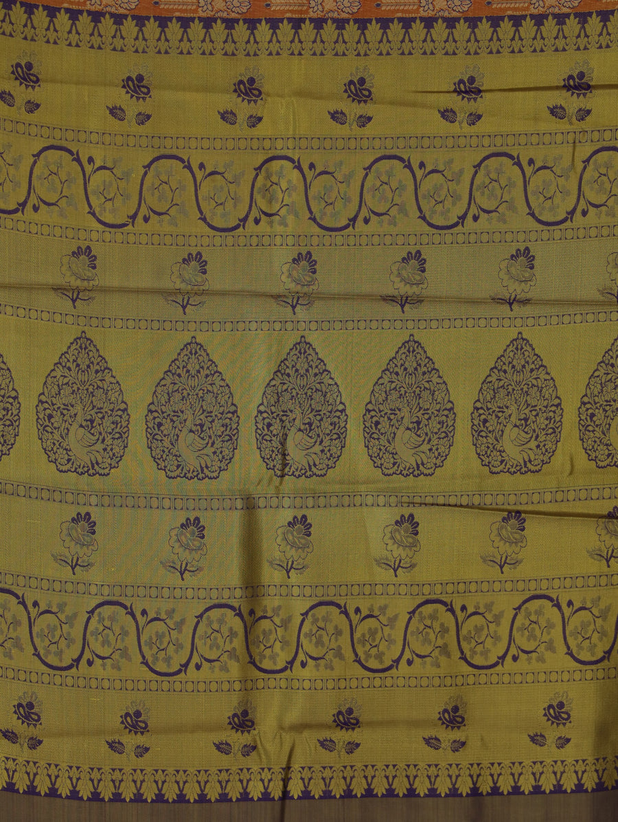 Burnt Orange Gadwal Inspired Semi Silk Saree with Medium Medium Contrast Border