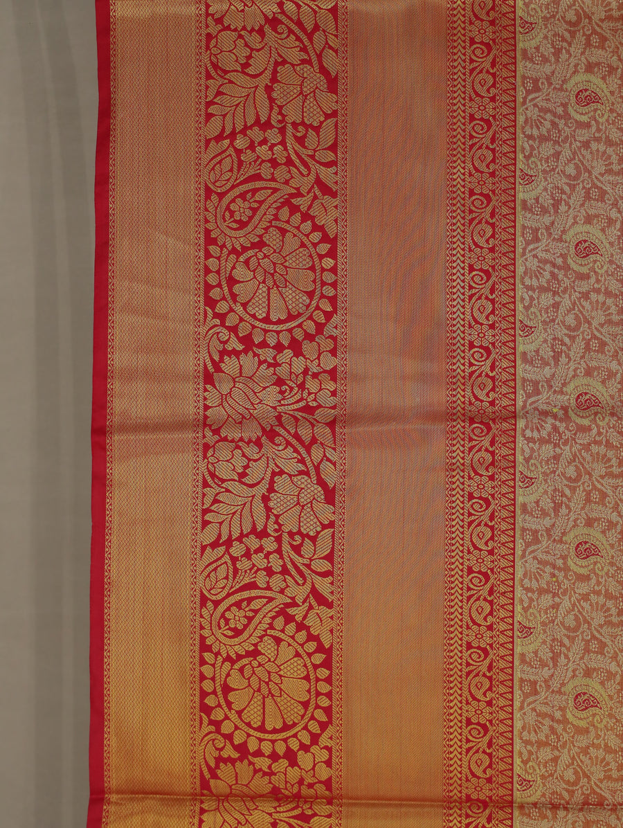 Champagne Gold Kanchipuram Inspired Semi Silk Saree with Medium Medium Contrast Border