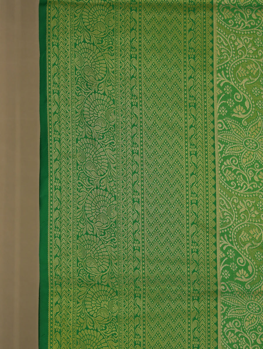 Moss Green Mysore Inspired Semi Silk Saree with Wide Wide Self Border