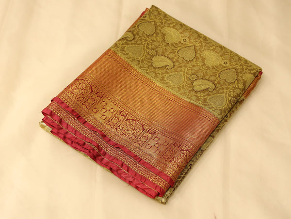 Sunlit Gold Kanchipuram Inspired Semi Silk Saree with Wide Wide Contrast Border