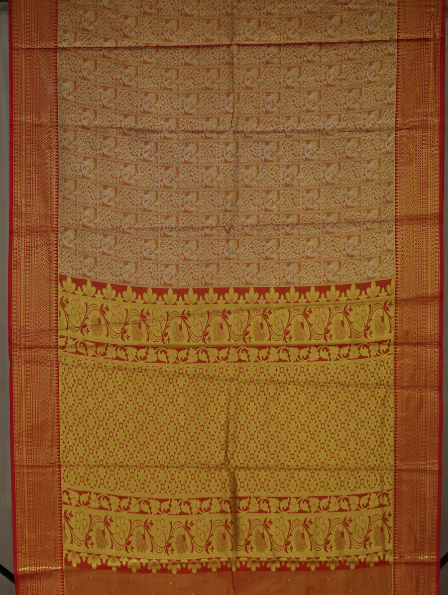 Sunset Gold Dharmavaram Inspired Semi Silk Saree with Wide Wide Contrast Border