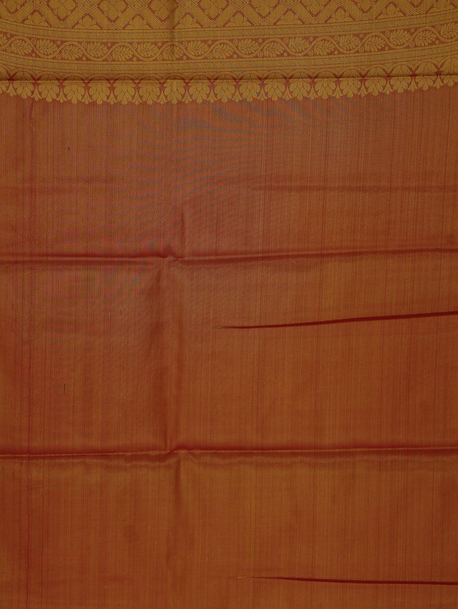 Burnt Orange Dharmavaram Inspired Semi Silk Saree with Wide Wide Contrast Border