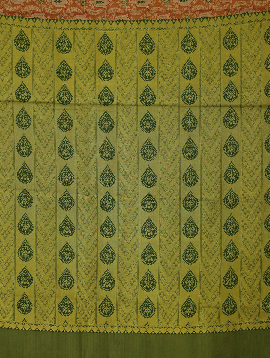 Olive Green Uppada Inspired Semi Silk Saree with Medium Medium Contrast Border