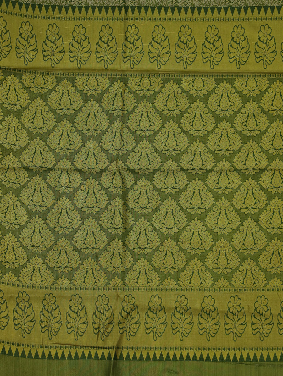Moss Green Mysore Inspired Semi Silk Saree with Medium Medium Contrast Border
