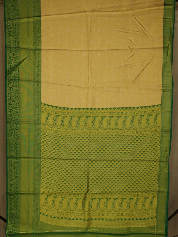 Champagne Gold Kanchipuram Inspired Semi Silk Saree with Wide Wide Contrast Border