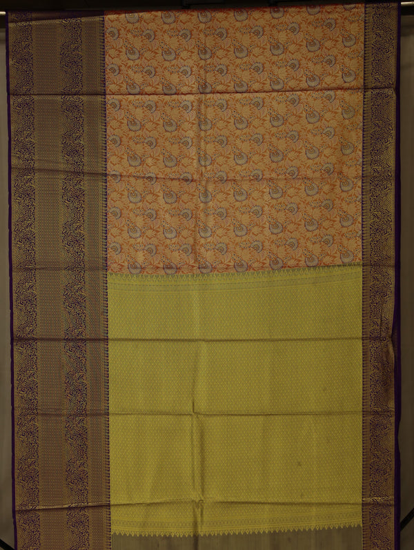 Lemon Yellow Kanchipuram Inspired Semi Silk Saree with Wide Wide Contrast Border