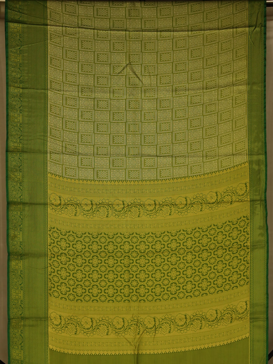 Moss Green Mysore Inspired Semi Silk Saree with Narrow Narrow Self Border