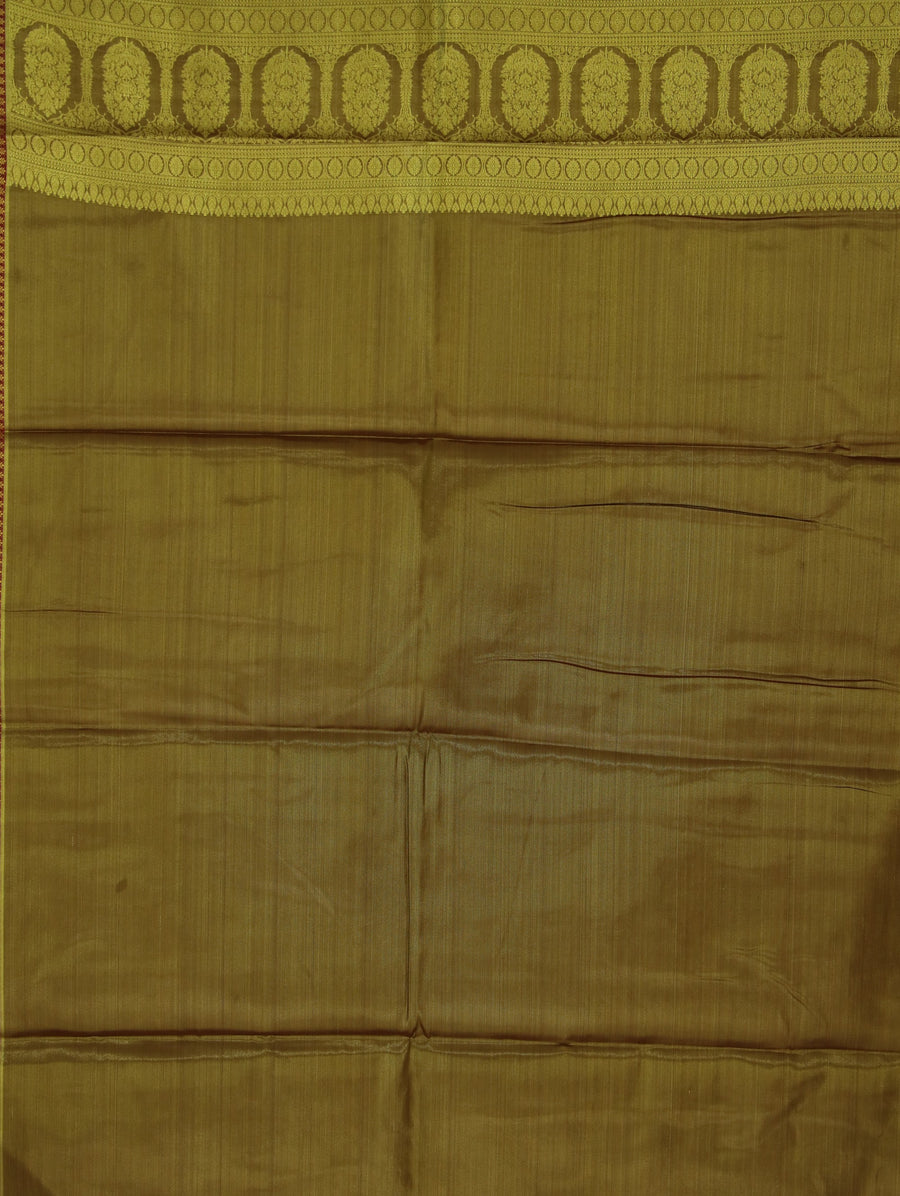 Champagne Gold Dharmavaram Inspired Semi Silk Saree with Wide Wide Contrast Border