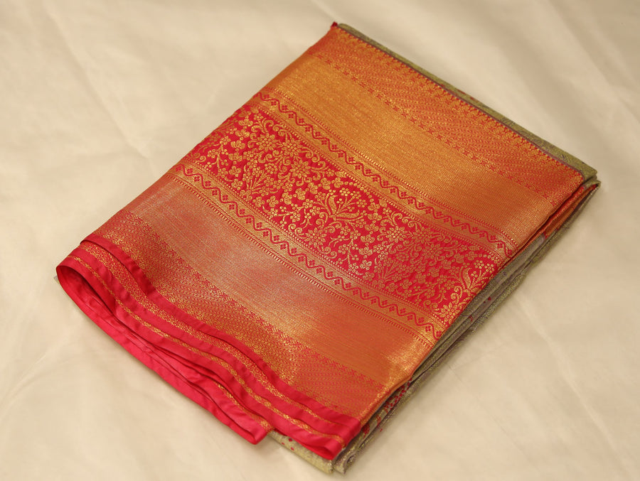 Champagne Gold Dharmavaram Inspired Semi Silk Saree with Wide Wide Contrast Border