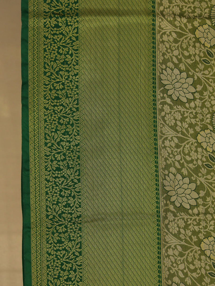 Olive Green Dharmavaram Inspired Semi Silk Saree with Medium Medium Self Border