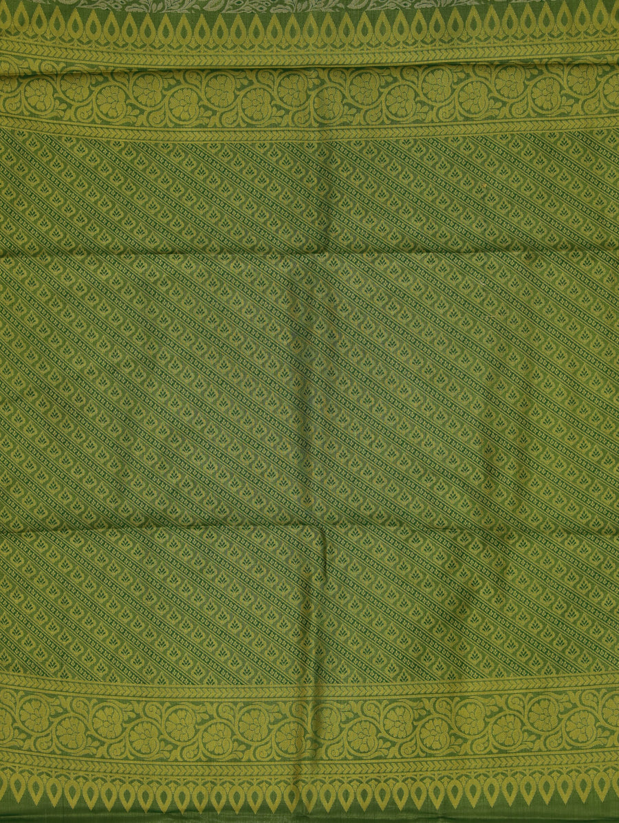 Moss Green Kanchipuram Inspired Semi Silk Saree with Wide Wide Self Border