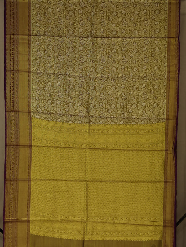 Antique Gold Kanchipuram Inspired Semi Silk Saree with Narrow Narrow Contrast Border