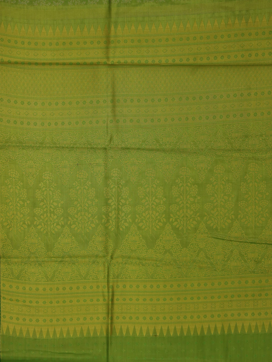 Lime Green Kanchipuram Inspired Semi Silk Saree with Wide Wide Self Border