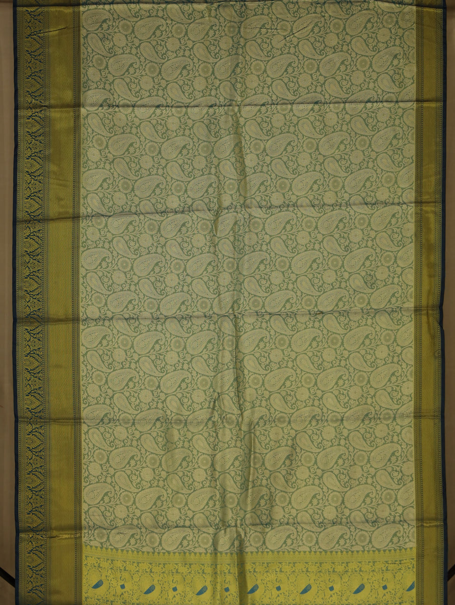 Sage Green Dharmavaram Inspired Semi Silk Saree with Wide Wide Contrast Border