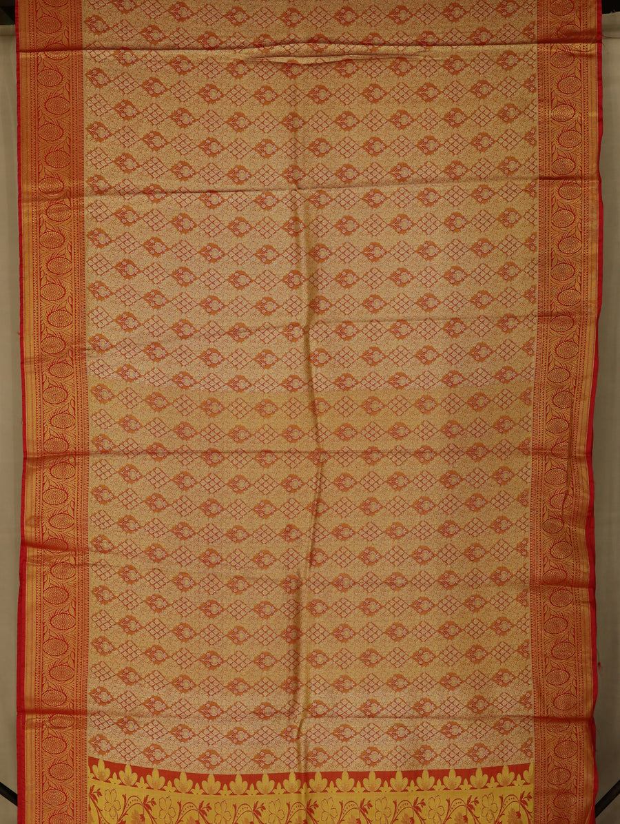 Sunset Gold Dharmavaram Inspired Semi Silk Saree with Medium Medium Contrast Border