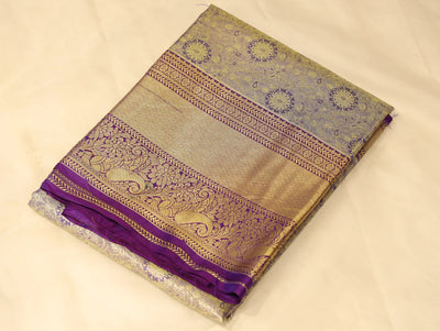 Antique Gold Kanchipuram Inspired Semi Silk Saree with Wide Wide Contrast Border