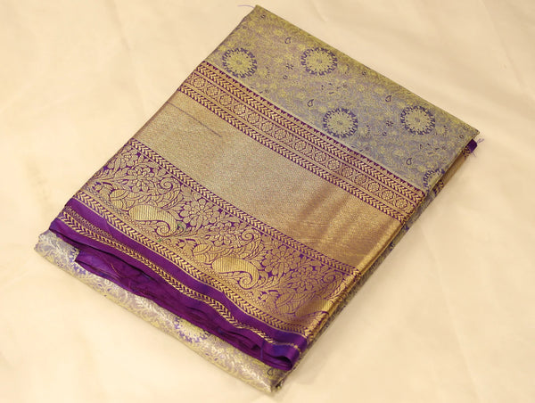 Antique Gold Kanchipuram Inspired Semi Silk Saree with Wide Wide Contrast Border