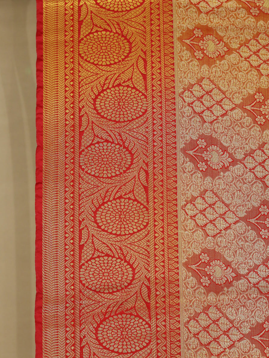 Sunset Gold Dharmavaram Inspired Semi Silk Saree with Medium Medium Contrast Border