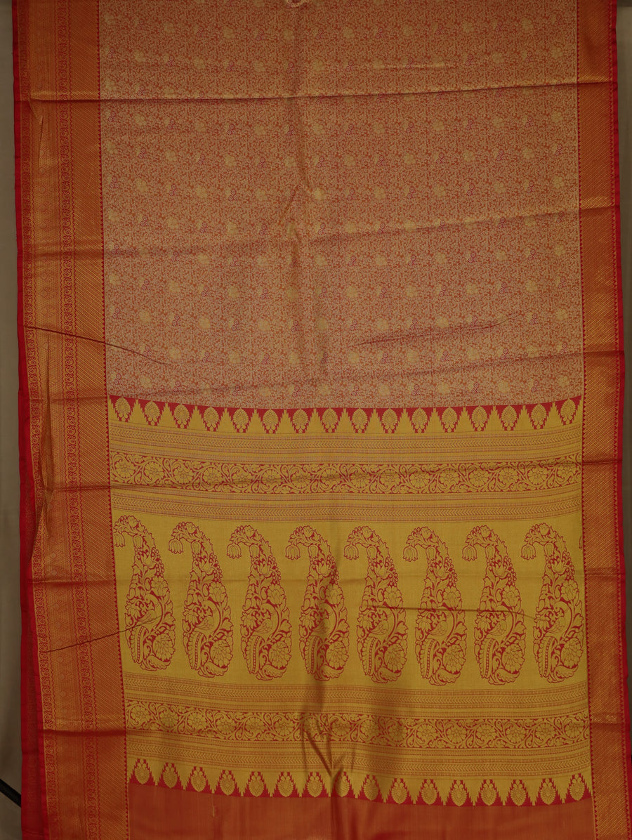 Sunset Orange Dharmavaram Inspired Semi Silk Saree with Wide Wide Contrast Border