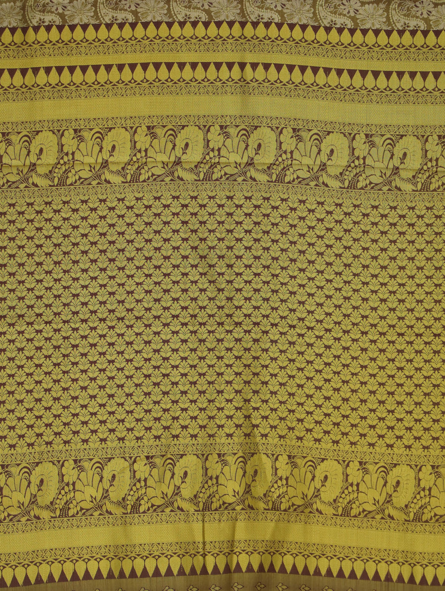 Champagne Gold Kanchipuram Inspired Semi Silk Saree with Wide Wide Contrast Border