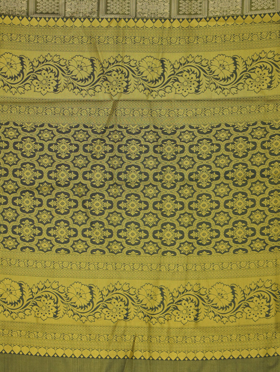 Olive Green Dharmavaram Inspired Semi Silk Saree with Medium Medium Contrast Border