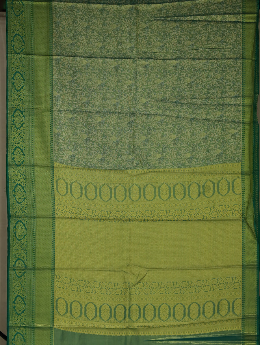 Olive Green Mysore Inspired Semi Silk Saree with Medium Medium Self Border