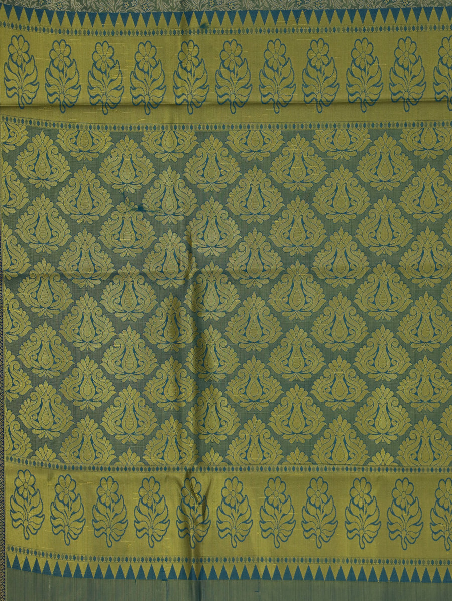 Sage Green Mysore Inspired Semi Silk Saree with Medium Medium Contrast Border