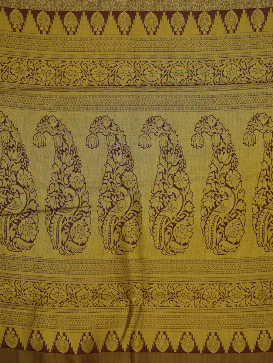 Antique Gold Mysore Inspired Semi Silk Saree with Medium Medium Contrast Border