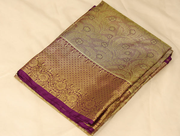 Champagne Gold Kanchipuram Inspired Semi Silk Saree with Wide Medium Contrast Border