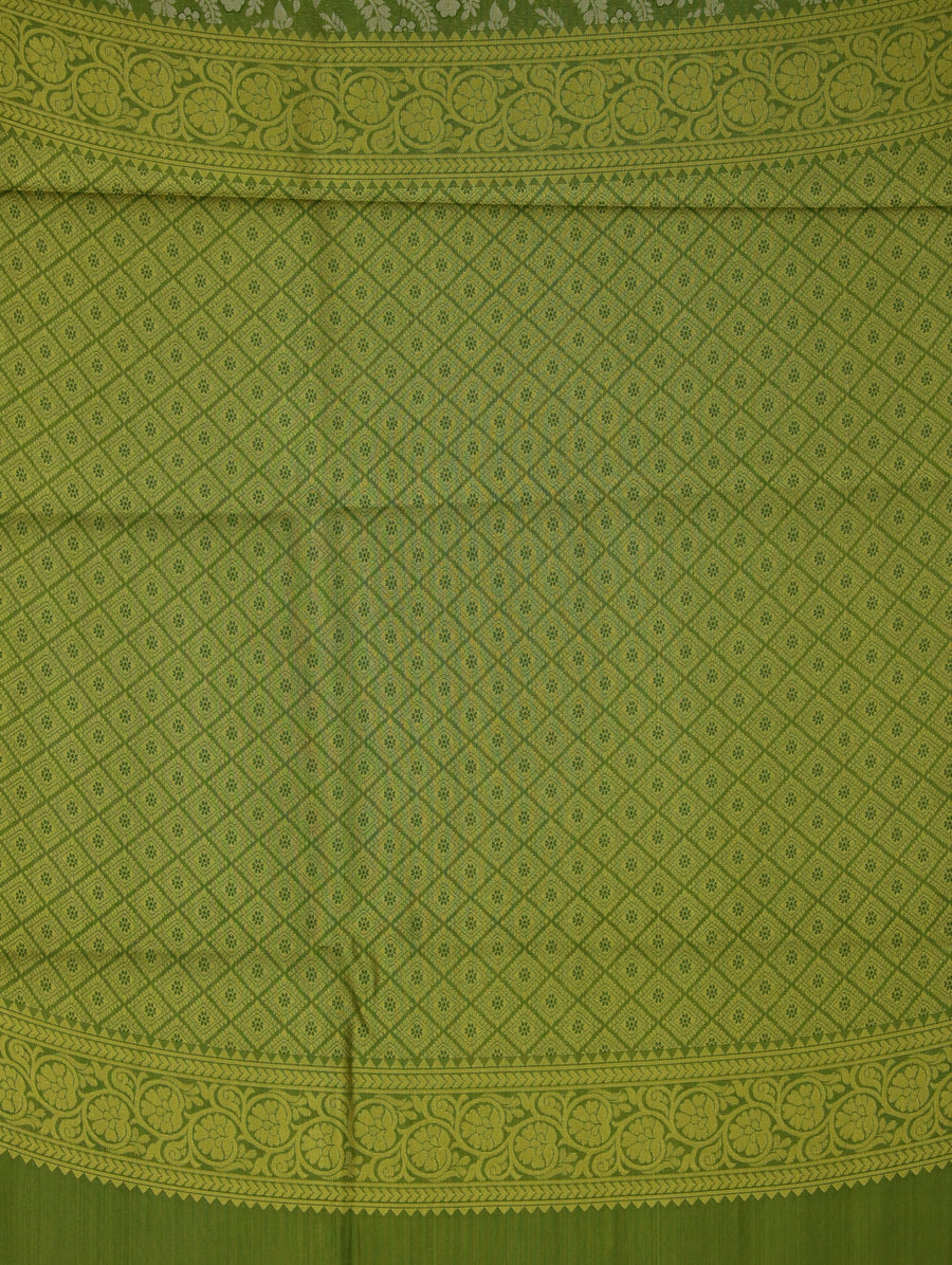 Olive Green Kanchipuram Inspired Semi Silk Saree with Wide Wide Self Border