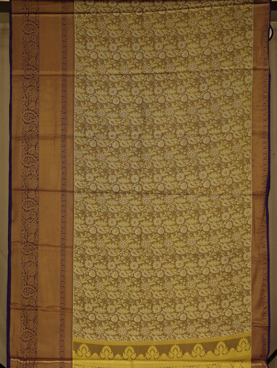 Champagne Gold Kanchipuram Inspired Semi Silk Saree with Medium Medium Contrast Border