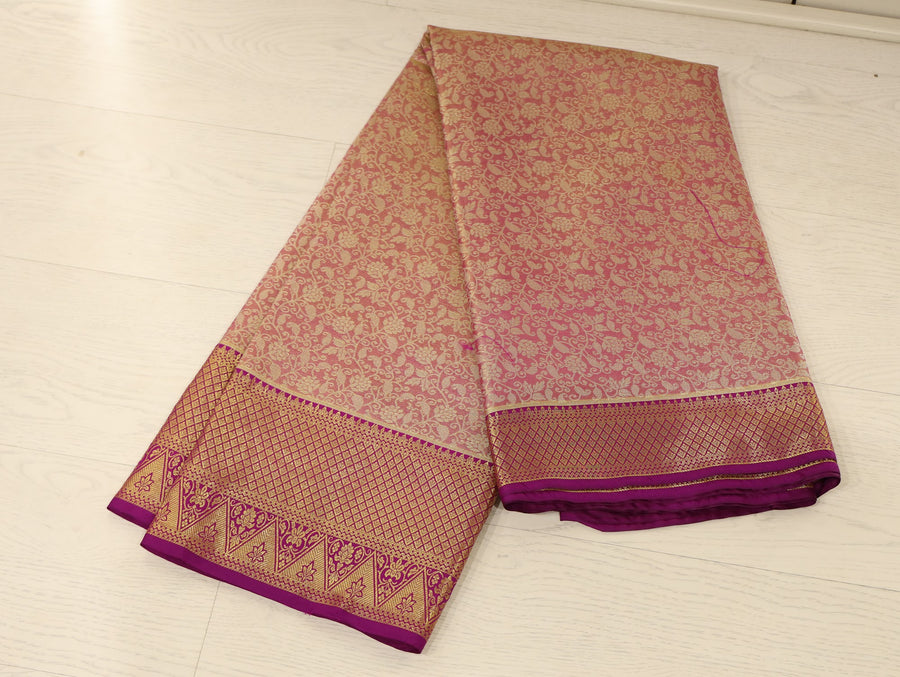 Champagne Gold Dharmavaram Inspired Semi Silk Saree with Medium Medium Contrast Border