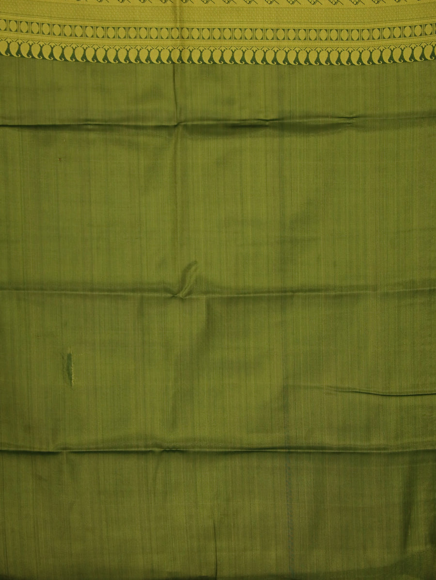 Olive Green Kanchipuram Inspired Semi Silk Saree with Medium Medium Contrast Border
