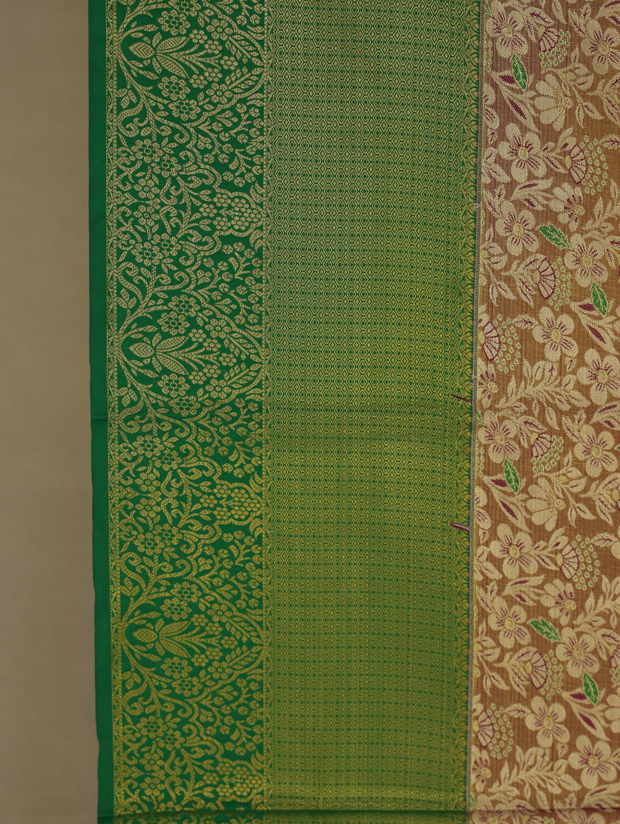 Champagne Beige Kanchipuram Inspired Semi Silk Saree with Medium Medium Contrast Border
