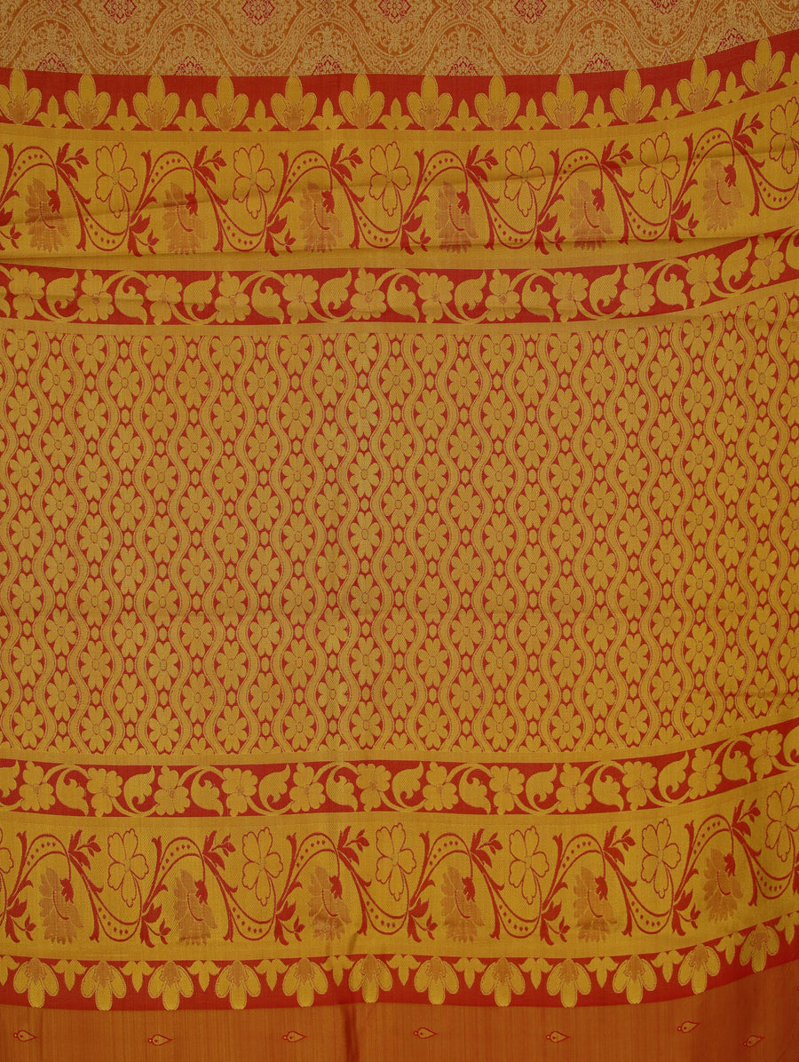 Sunset Orange Dharmavaram Inspired Semi Silk Saree with Medium Medium Contrast Border