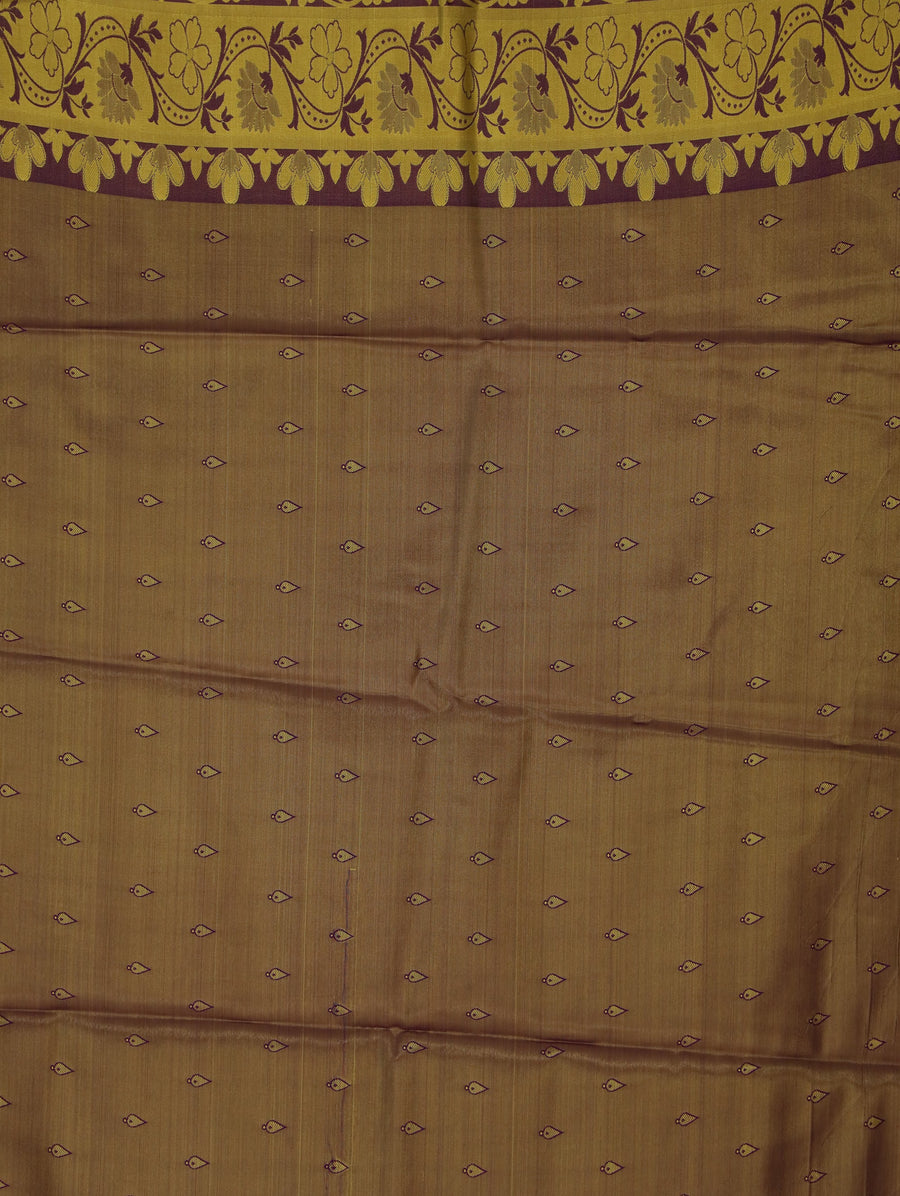 Champagne Gold Mysore Inspired Semi Silk Saree with Medium Medium Contrast Border