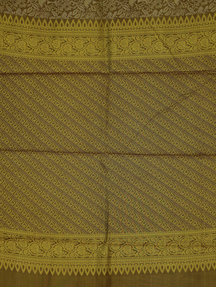 Antique Gold Kanchipuram Inspired Semi Silk Saree with Wide Wide Contrast Border