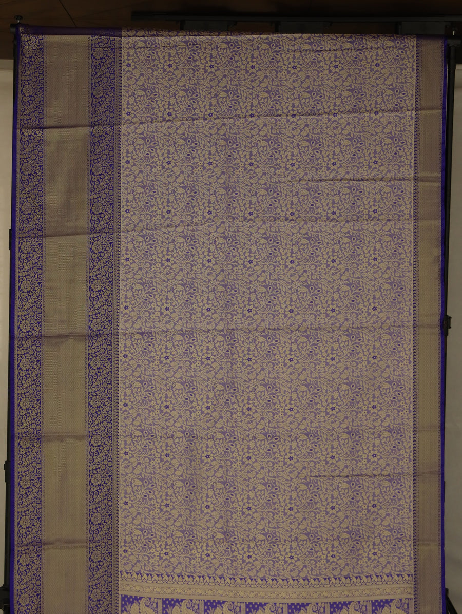 Lavender Mist Kanchipuram Inspired Semi Silk Saree with Wide Wide Contrast Border
