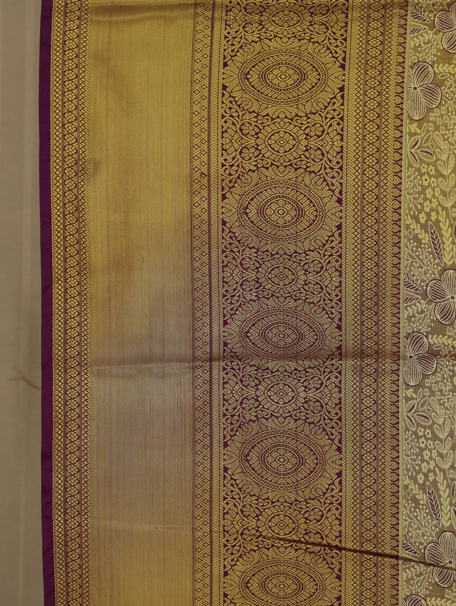 Mustard Gold Dharmavaram Inspired Semi Silk Saree with Medium Medium Contrast Border
