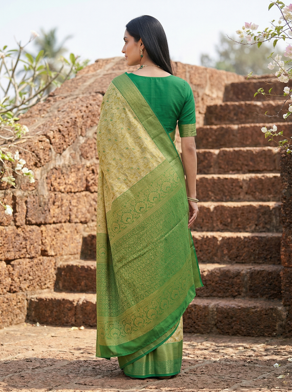 Sage Green Mysore Inspired Semi Silk Saree with Medium Medium Self Border