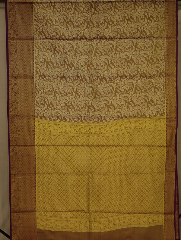 Champagne Gold Kanchipuram Inspired Semi Silk Saree with Wide Medium Contrast Border