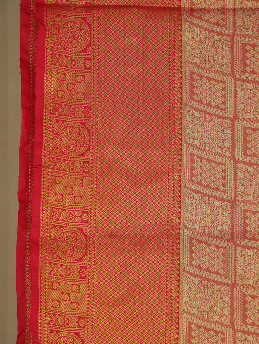 Burnt Orange Dharmavaram Inspired Semi Silk Saree with Medium Medium Self Border