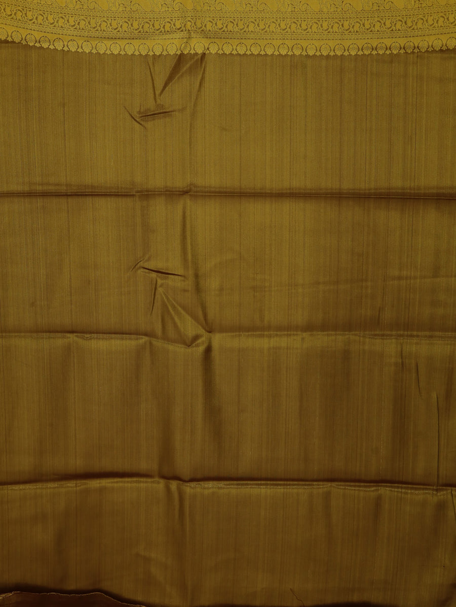 Champagne Gold Kanchipuram Inspired Semi Silk Saree with Wide Wide Contrast Border