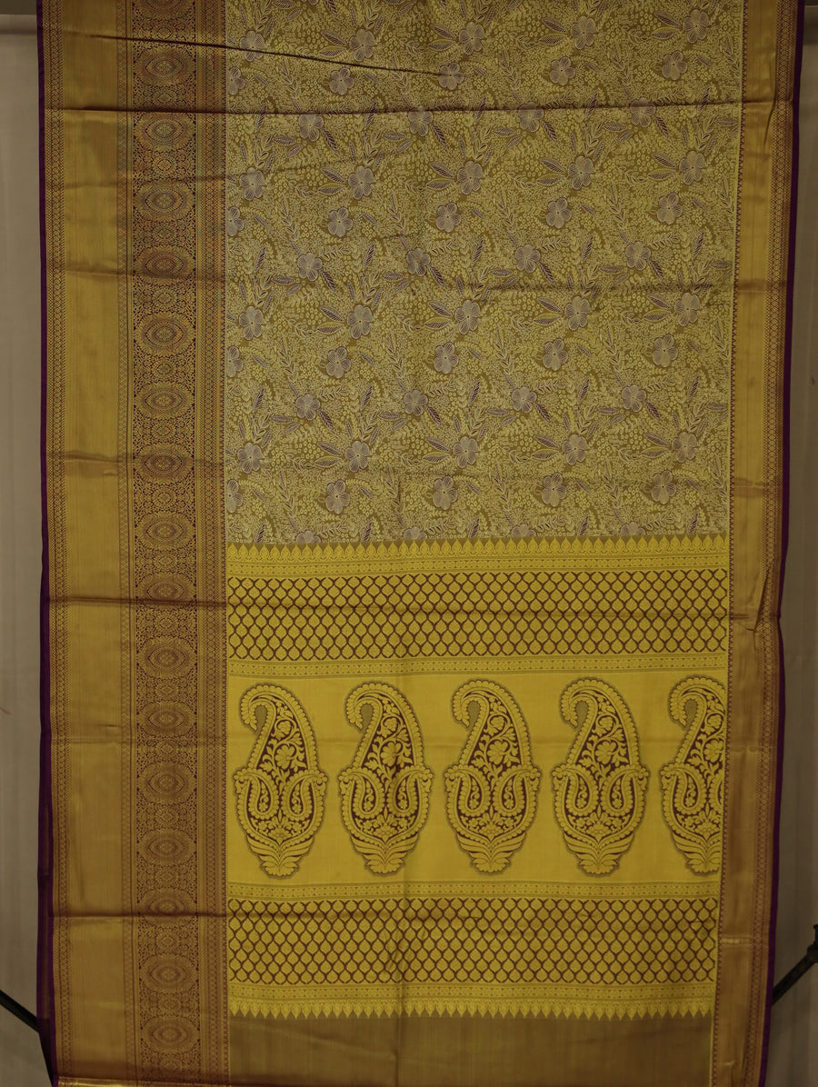 Mustard Gold Dharmavaram Inspired Semi Silk Saree with Medium Medium Contrast Border