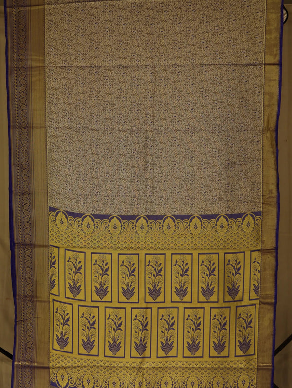 Champagne Gold Kanchipuram Inspired Semi Silk Saree with Wide Wide Contrast Border